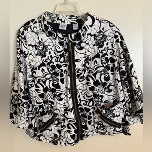 Alexandra Bartlett Womens 1X 100% Cotton Floral Jacket White Black